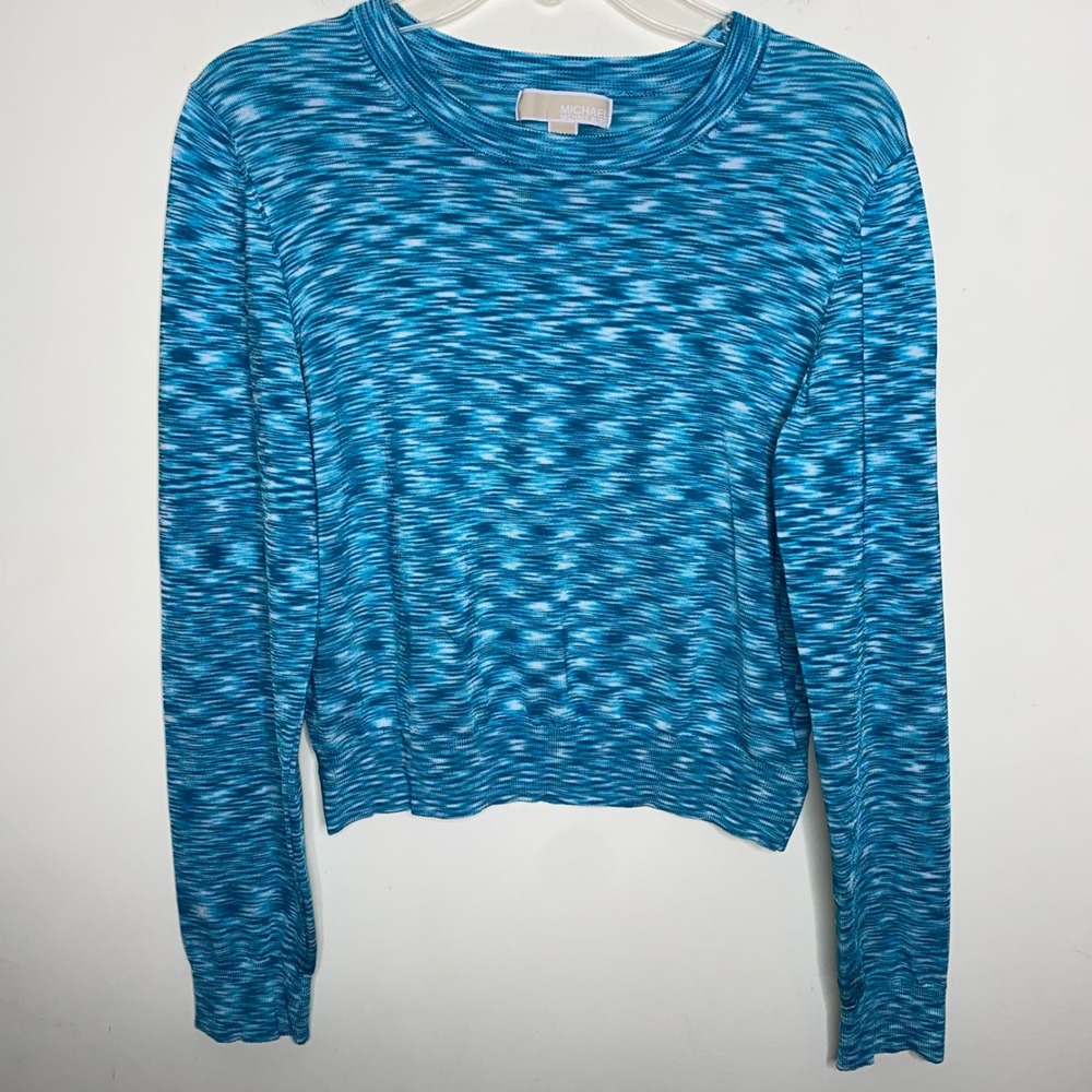 Michael Michael Kors Blue Space Dye Knit Pullover Sweater Medium Long Sleeve